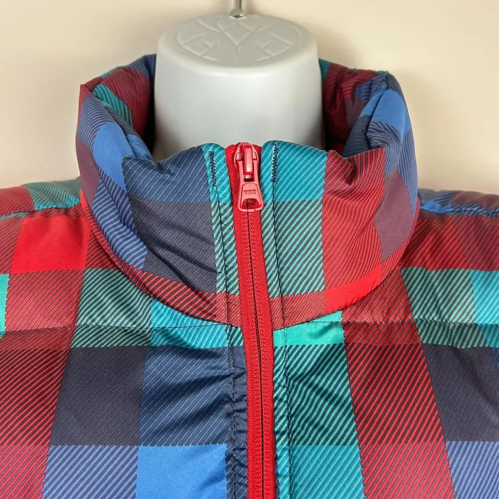 Lands End Down Vest Women's Red Blue Plaid Puffer Size XL 18